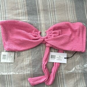 NWT WeWoreWhat U-Ring Spongie Seersucker Bandeau Bikini Top - Bubblegum Pink, XL